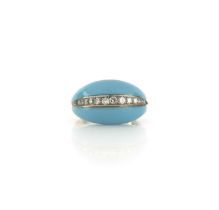 An enamel and diamond ring, Italy, mid 20th century, of bombé design, applied with light blue