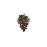 An Oregon sunstone, nephrite and diamond brooch, designed as a cluster of grapes, set with