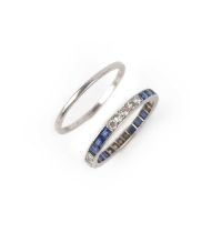 A sapphire and diamond eternity ring and wedding band, mid 20th century, comprising: an eternity