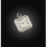 Cartier, a white gold fob watch, mid 20th century, the square white dial with black Roman numeral
