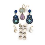 No reserve - a group of gem-set earrings and a pendant, comprising: a pair of earrings designed as