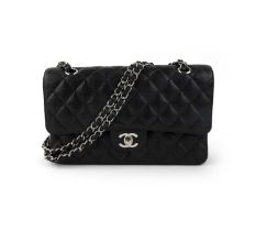Chanel, a quilted black caviar leather medium Classic Double Flap Bag 2006-2008 Silver tone hardware