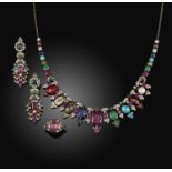 A gem-set and diamond 'Navaratna' parure, comprising: a necklace, set with various gemstones,