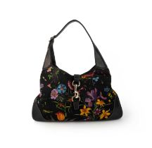 Gucci, a canvas flora Jackie O Bouvier Hobo Black Medium Gold tone hardware 38cm wide, 22cm high,