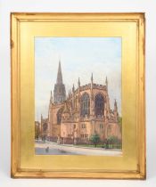 Charles E Thomas ARBSA (1883-1981) Coventry Cathedral, watercolour on paper, framed paper exhibition