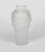 A modern Lalique clear and frosted glass vase, baluster form, cast in low relief with flowers and