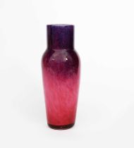 A Monart glass vase, slender, shouldered cylindrical form, the opaque glass body with mottled pink