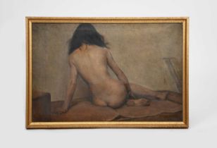 Charles E Thomas ARBSA (1883-1981) Study of a Naked Woman, 1909 oil on canvas, framed, a study