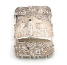 An early-Victorian silver 'Castle-top' card case, York Minster, by Nathaniel Mills, Birmingham 1847,