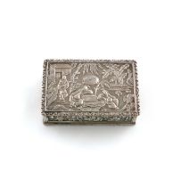 A 19th century Chinese Export silver snuff box, by Kecheong, Canton circa 1850, rectangular form,