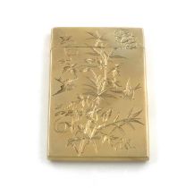 A Victorian engraved silver-gilt Aesthetic Movement card case, by Deakin and Moore, Birmingham 1881,