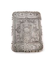 A Victorian silver engraved card case, by E. Smith, Birmingham 1855, rectangular form, engraved