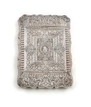 A Victorian silver engraved card case, by R. Thornton, Birmingham 1874, rectangular form, engraved