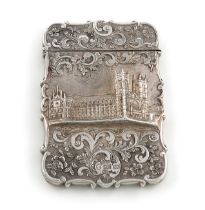An early-Victorian silver 'Castle-top' card case, Westminster Abbey, by Wheeler & Cronin, Birmingham