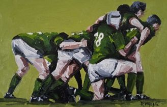 Paul Walls (b.1965) Irish Scrum Signed P Walls bottom right Oil on paper 15.2 x 22.8cm Royal