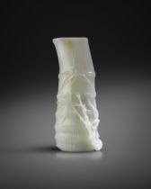 A FINE AND RARE CHINESE WHITE JADE 'BAMBOO' VASE QIANLONG 1736-95 Naturalistically formed as a