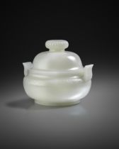 AN EXCEPTIONAL AND FINE CHINESE IMPERIAL WHITE JADE INCENSE BURNER AND COVER QIANLONG 1736-95