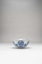 A CHINESE BLUE AND WHITE 'PHOENIX' MEDALLION BOWL KANGXI 1662-1722 The exterior painted with five