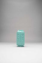 A CHINESE TURQUOISE-GLAZED CONG-SHAPED VASE QIANLONG/JIAQING The square-section body moulded in