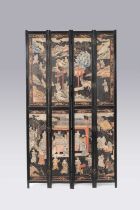 A CHINESE COROMANDEL FOUR PANEL 'EIGHT IMMORTAL' SCREEN THE PANELS 18TH/19TH CENTURY Reconstructed
