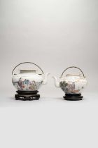 TWO CHINESE FAMILLE ROSE MOULDED TEAPOTS AND COVERS 19TH CENTURY Both painted and gilt, the larger