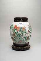 A CHINESE FAMILLE VERTE OVOID JAR KANGXI 1662-1722 Decorated with birds and butterflies amongst