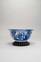 A CHINESE BLUE AND WHITE OGEE-SHAPED BOWL KANGXI 1662-1722 Painted to the exterior with shaped