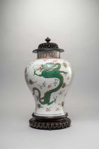 A CHINESE FAMILLE VERTE 'DRAGON AND PHOENIX' BALUSTER VASE QING DYNASTY Boldly painted with a