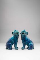 A PAIR OF CHINESE TURQUOISE AND BLUE GLAZED MODELS OF QILIN KANGXI 1662-1722 The ferocious beasts