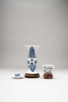 A CHINESE FAMILLE VERTE BOWL, A GU VASE AND A MINIATURE TEABOWL AND SAUCER KANGXI 1662-1722 The bowl