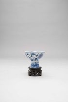 A SMALL CHINESE BLUE AND WHITE 'LOTUS' STEM CUP SIX-CHARACTER GUANGXU MARK AND OF THE PERIOD 1875-