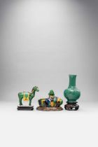 TWO CHINESE GREEN GLAZED VESSELS AND A MODEL OF A HORSE 18TH/19TH CENTURY Comprising: a green glazed