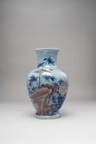 A CHINESE CLAIR-DE-LUNE COPPER-RED AND WHITE MOULDED BALUSTER VASE 18TH CENTURY Decorated with a