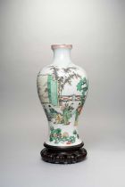 A CHINESE FAMILLE VERTE BALUSTER VASE 19TH CENTURY Brightly enamelled with scholars and attendants