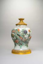 A CHINESE FAMILLE VERTE ORMOLU MOUNTED BALUSTER VASE KANGXI 1662-1722 Decorated with a phoenix on