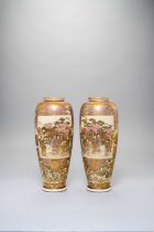 A PAIR OF TALL JAPANESE SATSUMA VASES BY KOZAN MEIJI ERA, 19TH/20TH CENTURY The tall slender