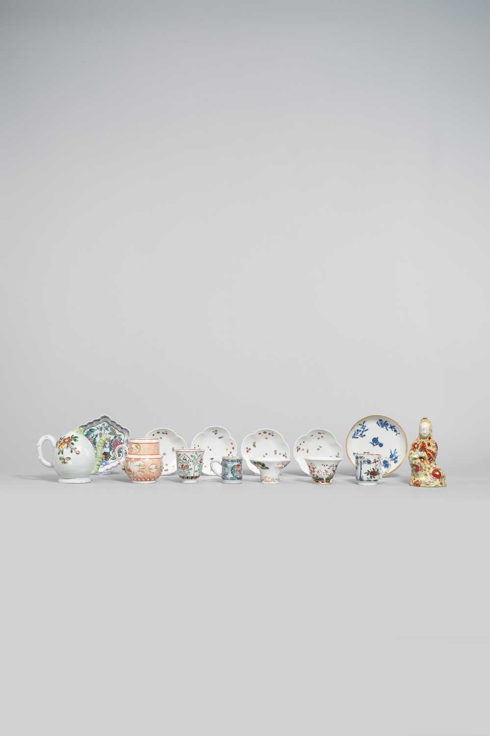 A SMALL COLLECTION OF CHINESE LATER-ENAMELLED ITEMS THE PORCELAIN MOSTLY 18TH CENTURY Comprising: