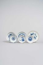 A COLLECTION OF SIX BLUE AND WHITE MOULDED PIECES 16TH CENTURY AND LATER Comprising: a Chinese