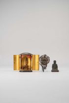 A JAPANESE ZUSHI SHRINE AND TWO BRONZE BUDDHIST FIGURES EDO AND LATER, 17TH CENTURY AND LATER The