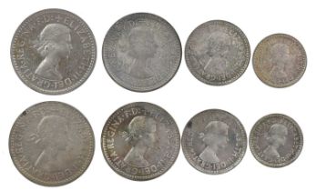 Elizabeth II, two silver maundy sets, each fourpence to penny, 1959 and 1960 (S 4131), some grey