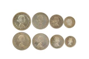 Elizabeth II, two silver maundy sets, each fourpence to penny, 1956 and 1957 (S 4131), light