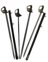 Four British Army regulation swords, as follows: an 1889 pattern Staff Sergeants' sword, straight