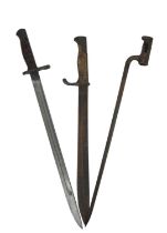 A German model 98/05 bayonet, together with a U.S. model 1917 bayonet in steel mounted leather