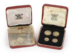 Elizabeth II, two silver maundy sets, each fourpence to penny, 1956 and 1966 (S 4131), in Royal Mint