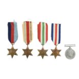 A collection of Second World War medals and insignia, comprising: 1939-45 Star, Africa Star, Italy