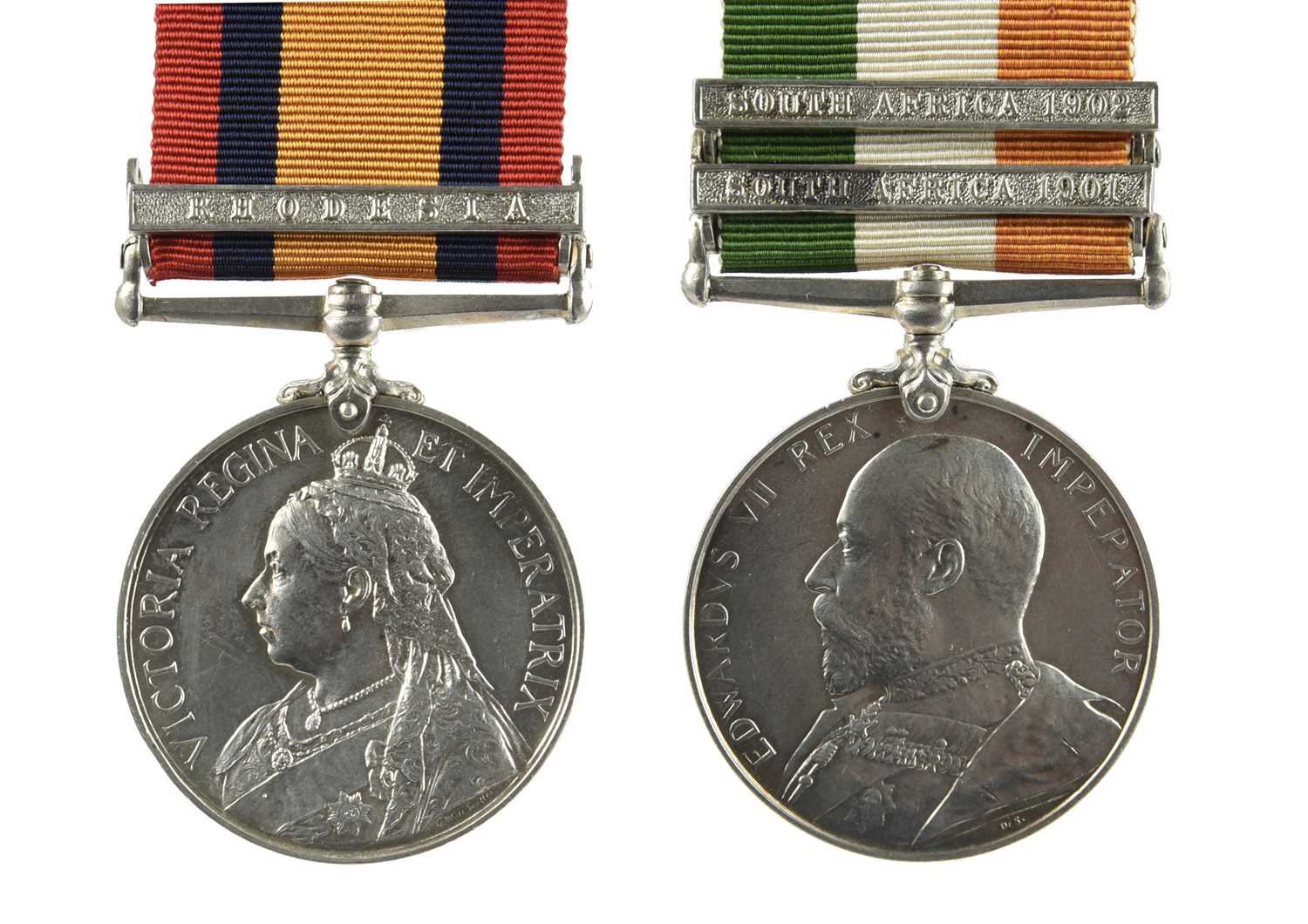 Two medals to Corporal R. C. Symons, British South Africa Police: Queen's South Africa, Second Type,