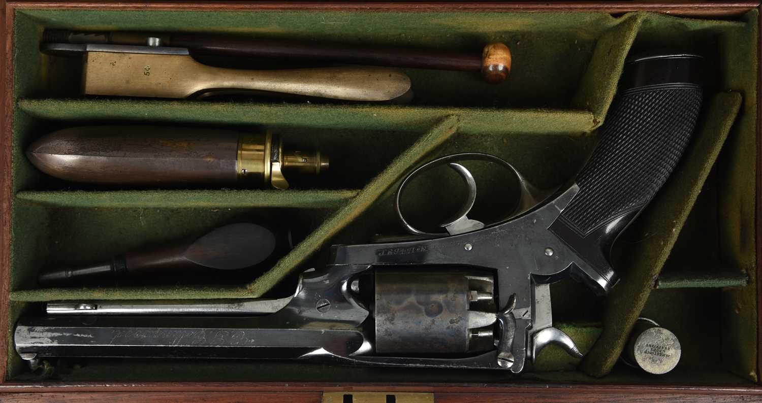 A 54 bore five-shot Deane Harding percussion revolver, octagonal barrel ...