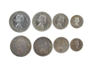 Elizabeth II, two silver maundy sets, each fourpence to penny, 1954 and 1955 (S 4131), light