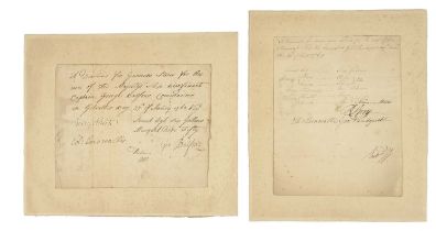 Royal Navy and military interest: two 18th century manuscript orders for naval stores for ships