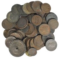 A quantity of coins, copper and other base metals, British and international, including: George III: